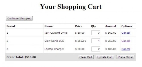PHP Codeigniter Shopping Cart