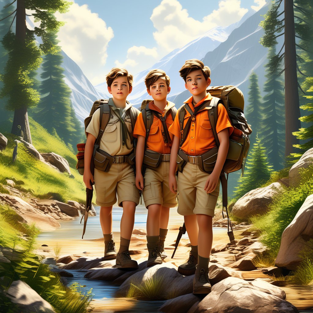 three boy scouts  in shorts on a hike1.png