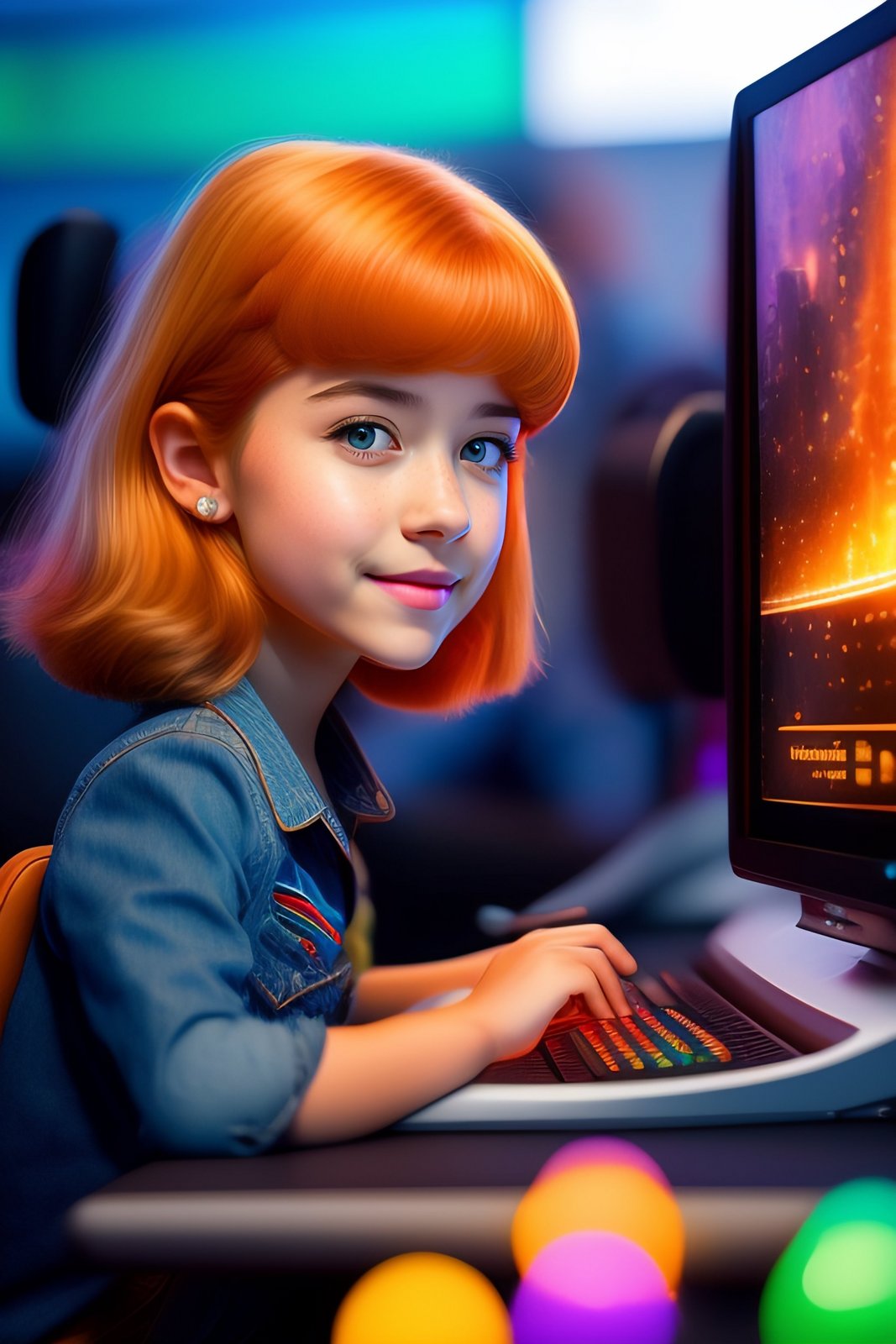 bright Pixar art girl playing computer games.jpg